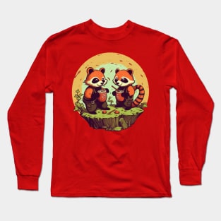 Cute Kawaii Redpanda Enjoying a Drink Long Sleeve T-Shirt